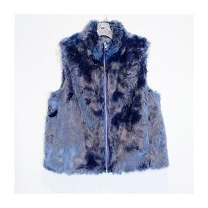J. Crew Faux Fur SLeeveless Vest Jacket Blue SZ L NWT